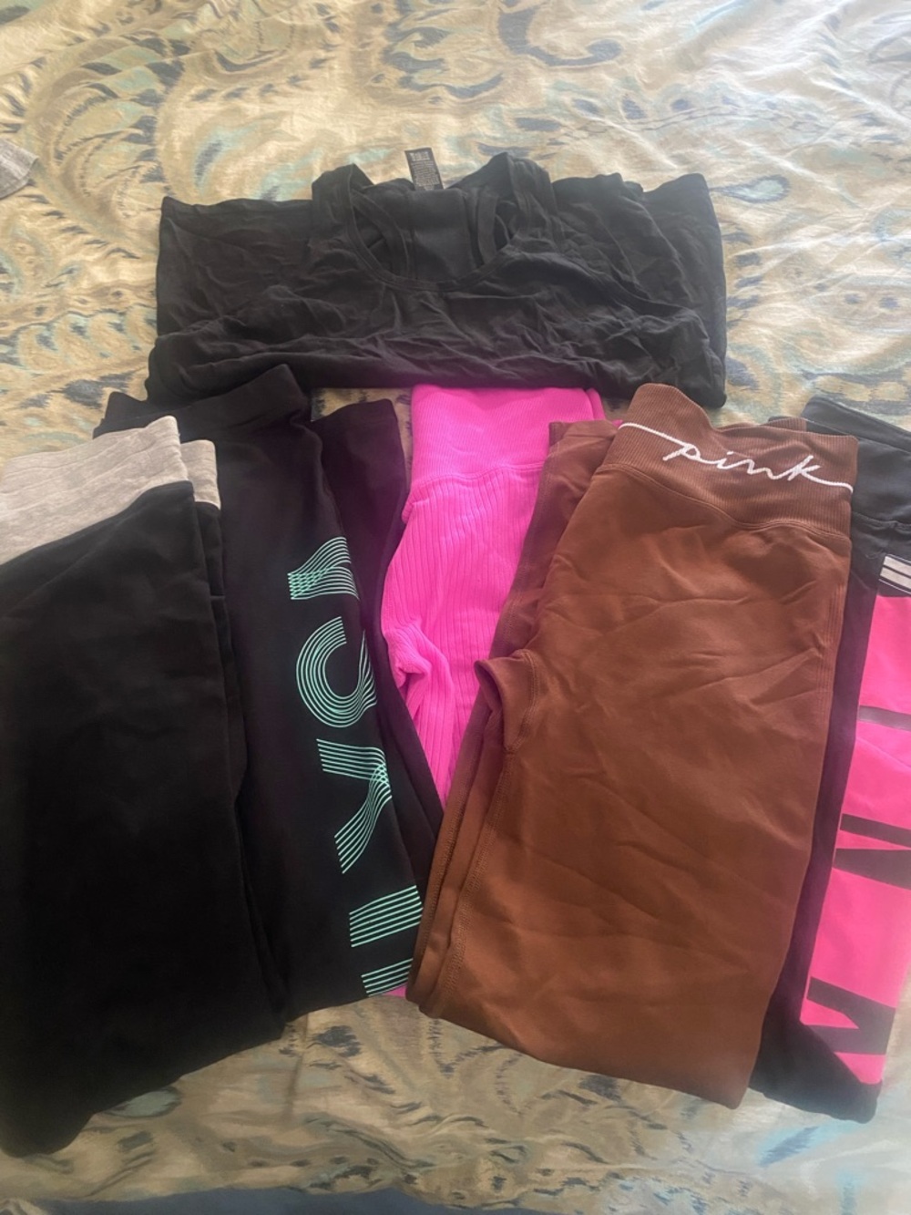 PINK Logo Active Leggings Bundle in Black, Brown, Hot Pink